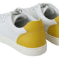Chic White & Yellow Leather Low-Top Sneakers