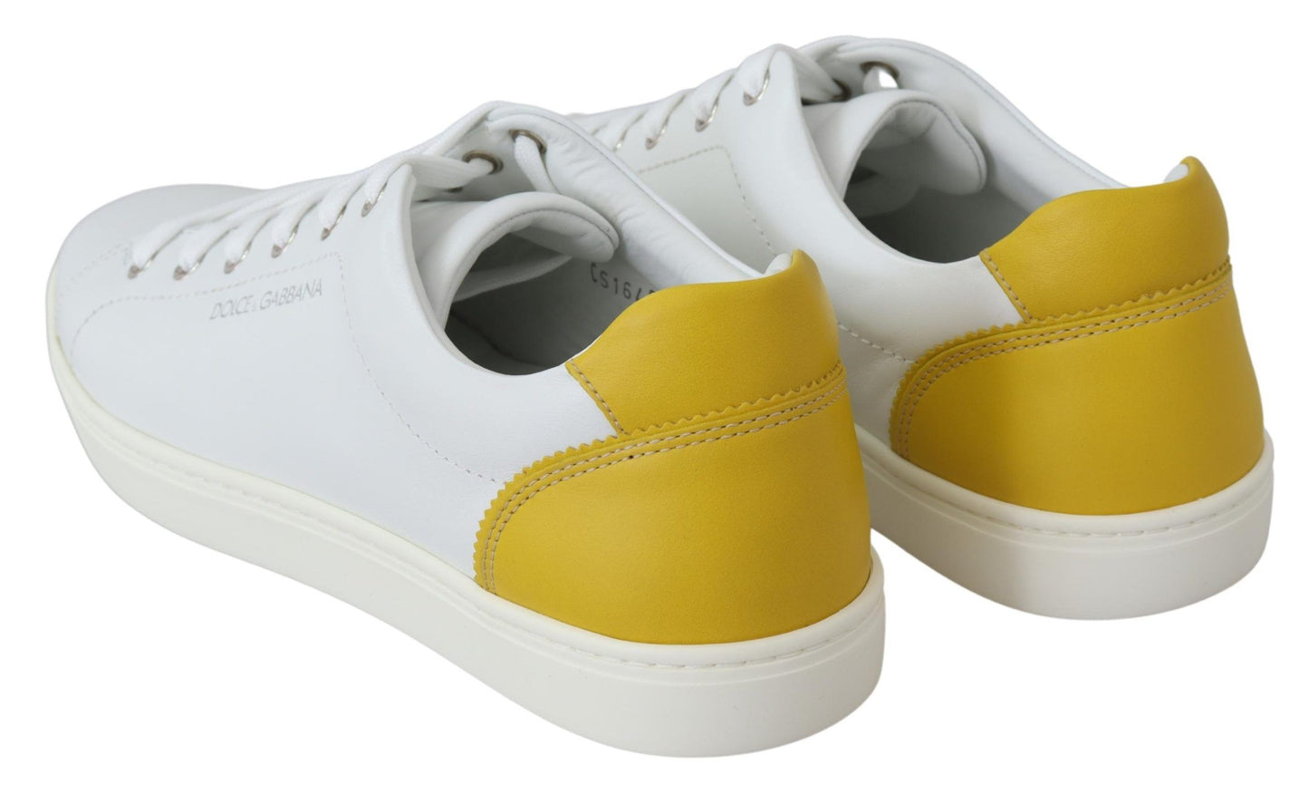 Chic White & Yellow Leather Low-Top Sneakers