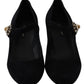 Elegant Suede Mary Janes with Crystal Heels