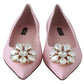 Crystal-Embellished Pink Leather Flats