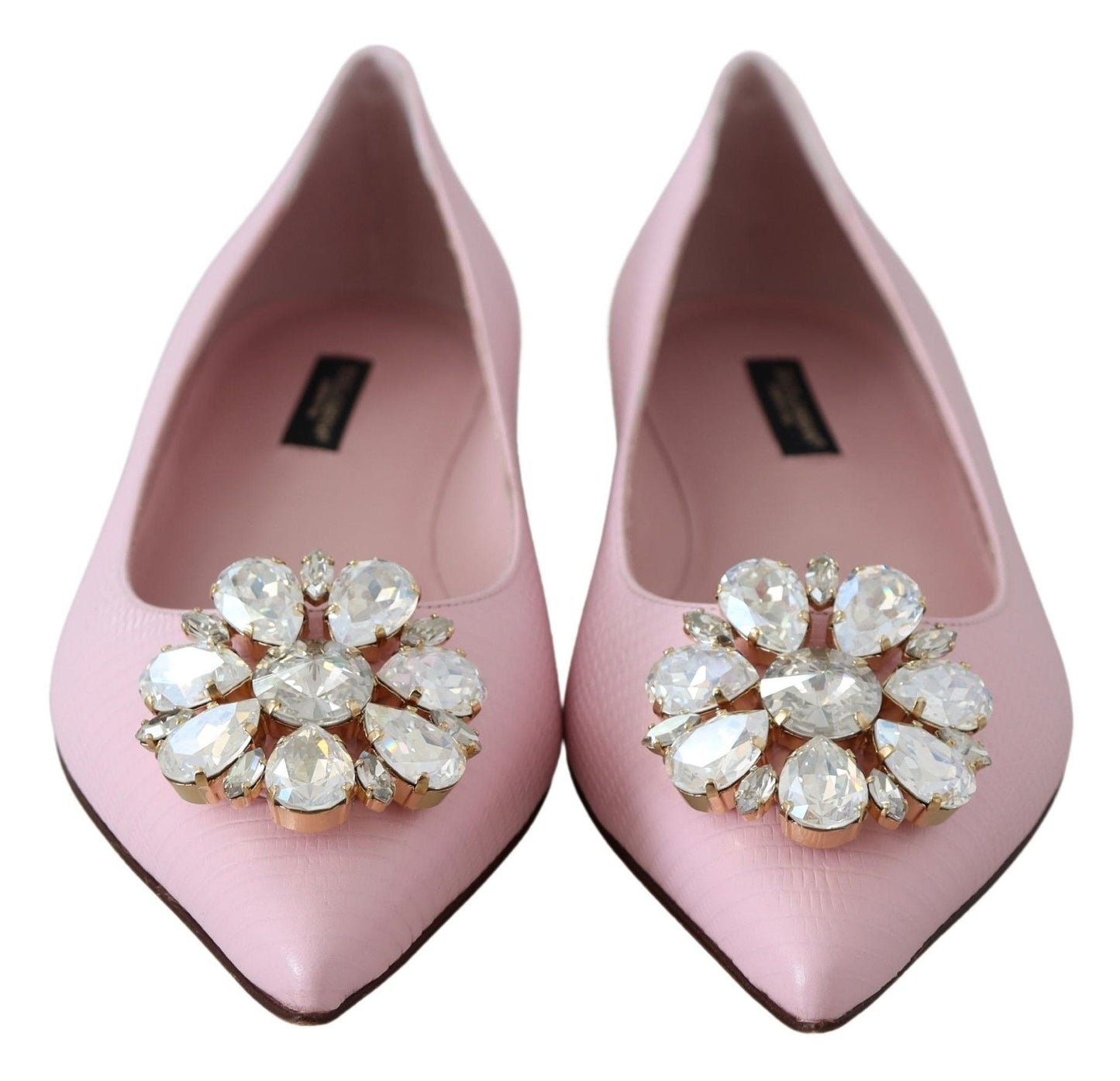 Crystal-Embellished Pink Leather Flats