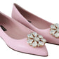 Crystal-Embellished Pink Leather Flats