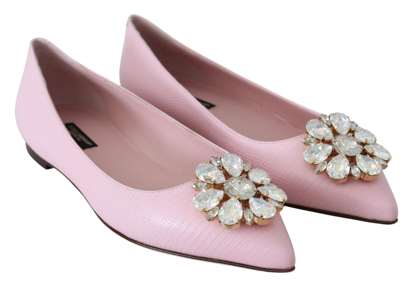 Crystal-Embellished Pink Leather Flats