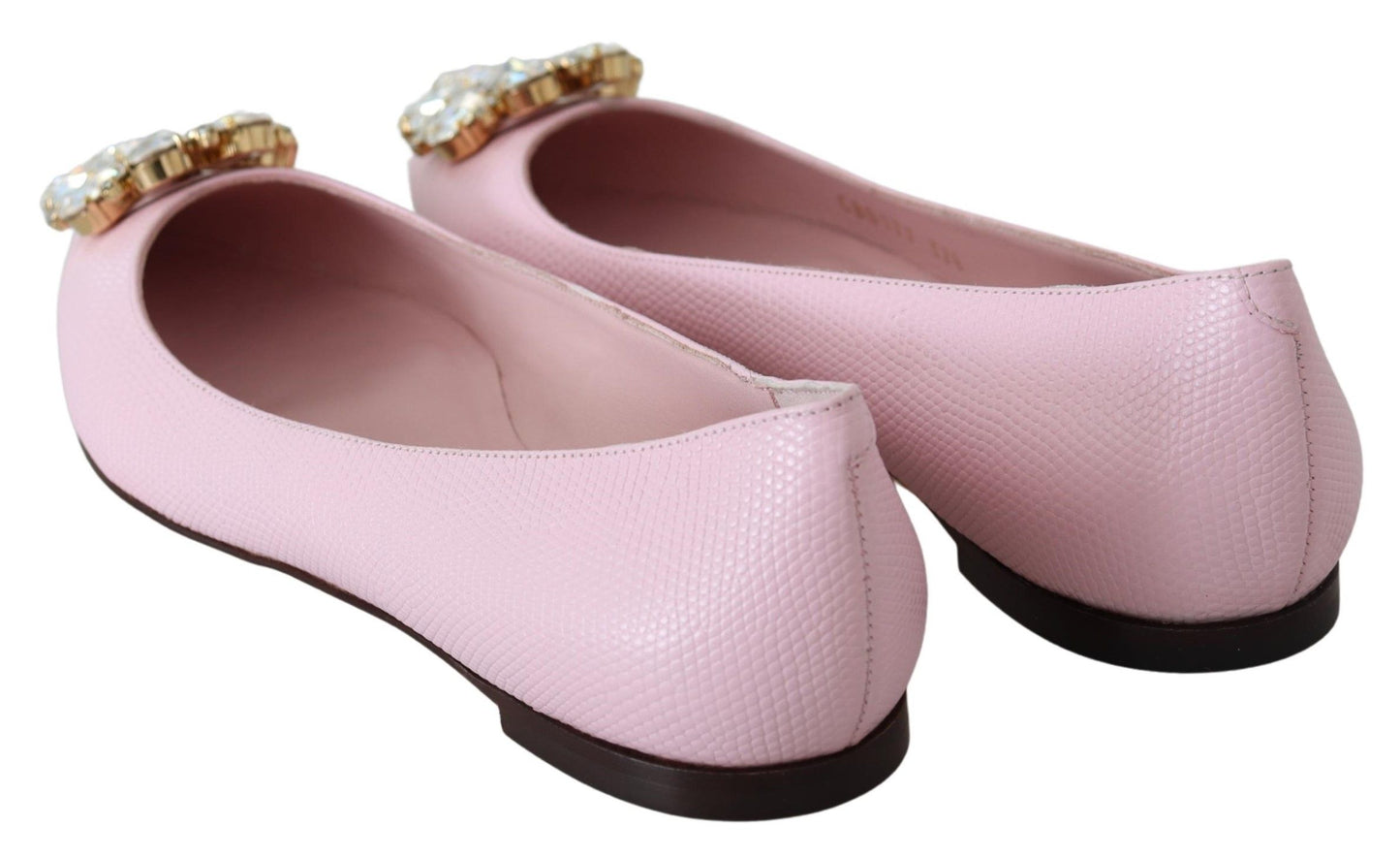 Crystal-Embellished Pink Leather Flats
