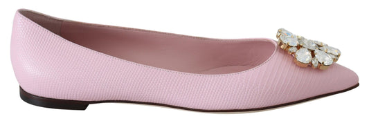 Crystal-Embellished Pink Leather Flats