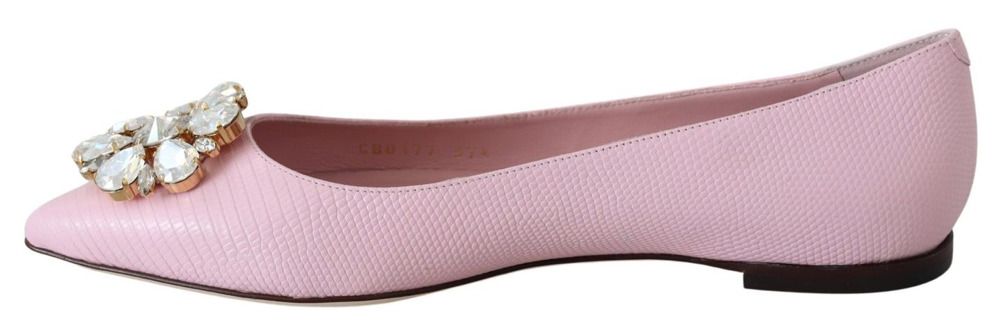 Crystal-Embellished Pink Leather Flats