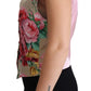 Elegant Beige Floral Sleeveless Silk Blend Vest