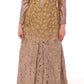 Exquisite Gold Lace Maxi Dress with Crystals