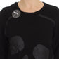 Chic Skull Motif Crew-Neck Cotton Sweater