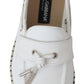 Elegant White Canvas Leather Loafers