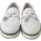 Elegant White Canvas Leather Loafers