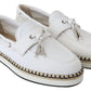 Elegant White Canvas Leather Loafers