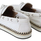 Elegant White Canvas Leather Loafers