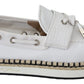 Elegant White Canvas Leather Loafers