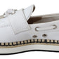 Elegant White Canvas Leather Loafers