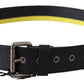 Sleek Black Leather Belt with Yellow Lining