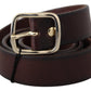 Elegant Black Leather Waist Belt with Gold Buckle