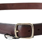 Elegant Black Leather Waist Belt with Gold Buckle