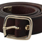 Elegant Black Leather Waist Belt with Gold Buckle