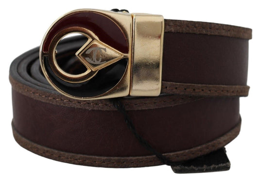 Elegant Brown Leather Belt with Logo Buckle