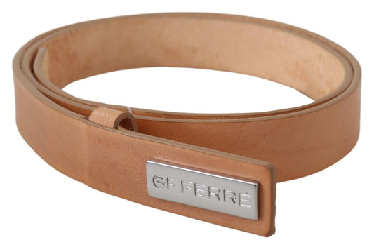Elegant Light Brown Leather Belt with Logo Buckle