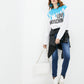 Light Blue Cotton Women Sweater