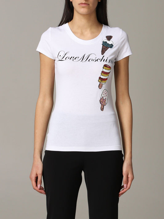 White Cotton Women T-Shirt