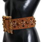 Studded Gold Detail Brown Leather Belt