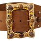 Studded Gold Detail Brown Leather Belt