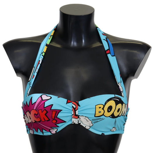 Chic Light Blue Cartoon Print Bikini Top
