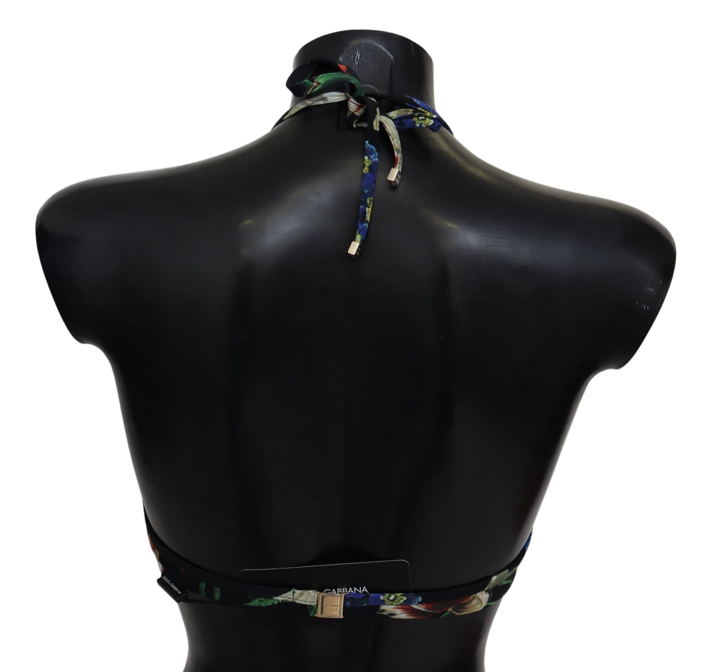 Chic Black Floral Bikini Top with Tie Neck