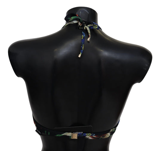 Chic Black Floral Bikini Top with Tie Neck