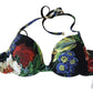 Chic Black Floral Bikini Top with Tie Neck