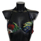 Chic Black Floral Bikini Top with Tie Neck