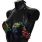 Chic Black Floral Bikini Top with Tie Neck