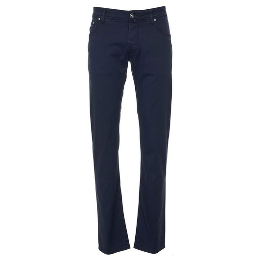 Navy Blue Slim-Fit Cotton Stretch Trousers