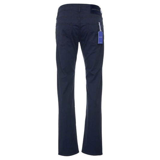 Navy Blue Slim-Fit Cotton Stretch Trousers