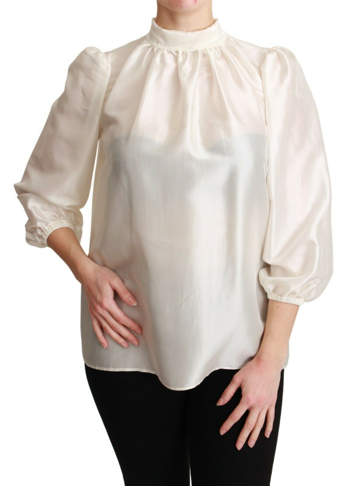 Elegant Silk Long Sleeve Cream Blouse