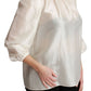 Elegant Silk Long Sleeve Cream Blouse