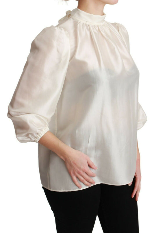 Elegant Silk Long Sleeve Cream Blouse