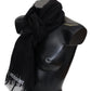 Elegant Black Wool Mesh Fringe Scarf