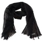 Elegant Black Wool Mesh Fringe Scarf