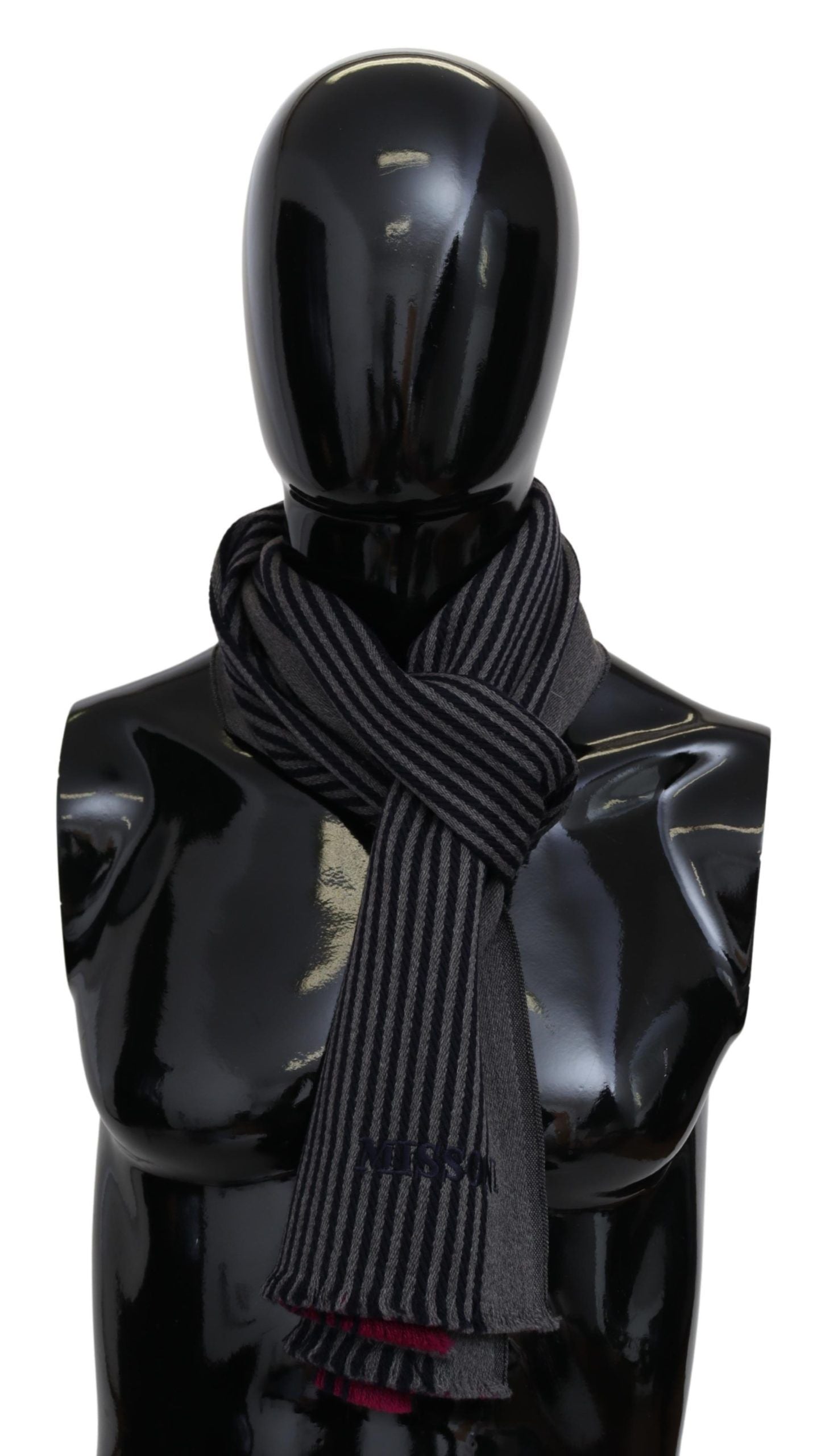 Elegant Striped Wool Scarf in Black and Gray