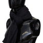 Chic Unisex Black Wool Scarf with Logo Embroidery