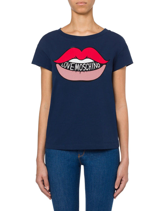 Navy Blue Cotton Women T-Shirt