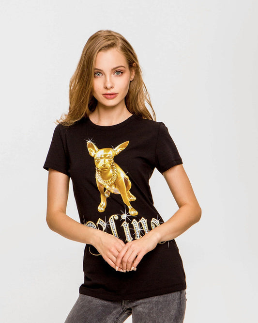 Black Cotton Women T-Shirt