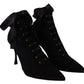 Elegant Black Ankle Heel Boots with Leather Sole