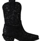 Elegant Viscose Leather Ankle Boots with Crystals