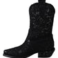 Elegant Viscose Leather Ankle Boots with Crystals
