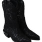 Elegant Viscose Leather Ankle Boots with Crystals